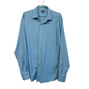 Peter Millar Men’s Summer Comfort Long Sleeve Button Down Light Blue Plaid XL